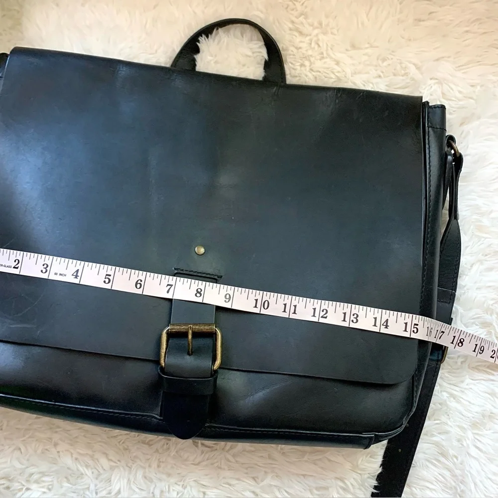 LL Bean Black Leather Briefcase Laptop Messenger Bag Mens